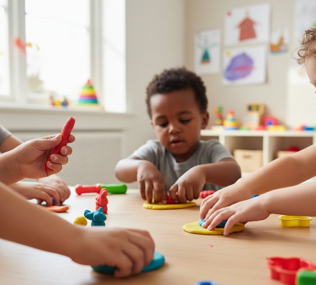 Lek med play doh-lera i parkleken Starrmyran